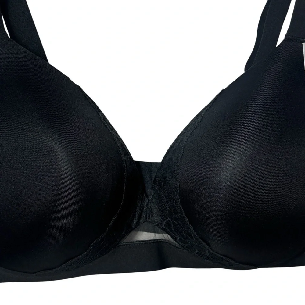 NEW Cacique Black Sheer Comfort Bliss Lightly Lined Plunge Bra Romantic 46D‎